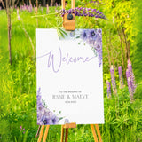 lilac lavender wedding welcome sign portrait - personalised lilac florals wedding welcome board, in an elegant layout and timeless typography, to truly enhance the magic 