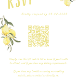 Personalised Limoncello QR code RSVP card A6 wedding stationery with yellow gingham design and playful script