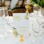 Limoncello social media hashtag wedding sign with lemon watercolour illustrations and yellow script text