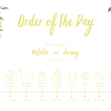 Limoncello wedding order of the day sign with lemon watercolour illustrations and yellow script text