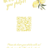 Limoncello photo sharing QR code wedding sign with lemon watercolour illustrations and yellow script text