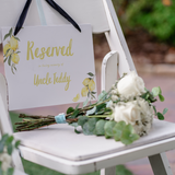 Limoncello reserved in memory wedding chair sign with lemon watercolour illustrations and yellow script text