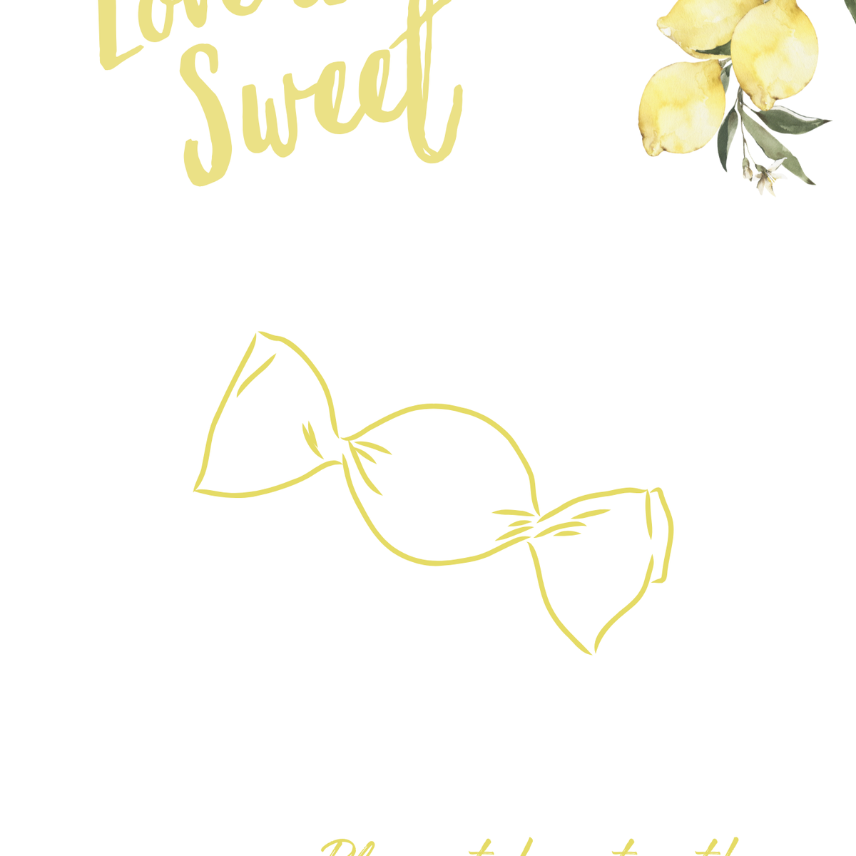 Limoncello sweet table wedding sign with lemon watercolour illustrations and yellow script text