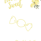 Limoncello sweet table wedding sign with lemon watercolour illustrations and yellow script text