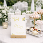 Limoncello sweet table wedding sign with lemon watercolour illustrations and yellow script text