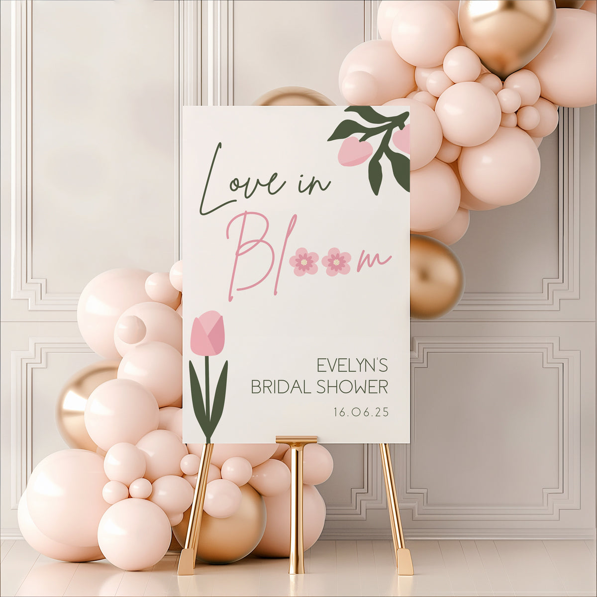 love in bloom bridal shower sign pink - personalised bridal shower sign