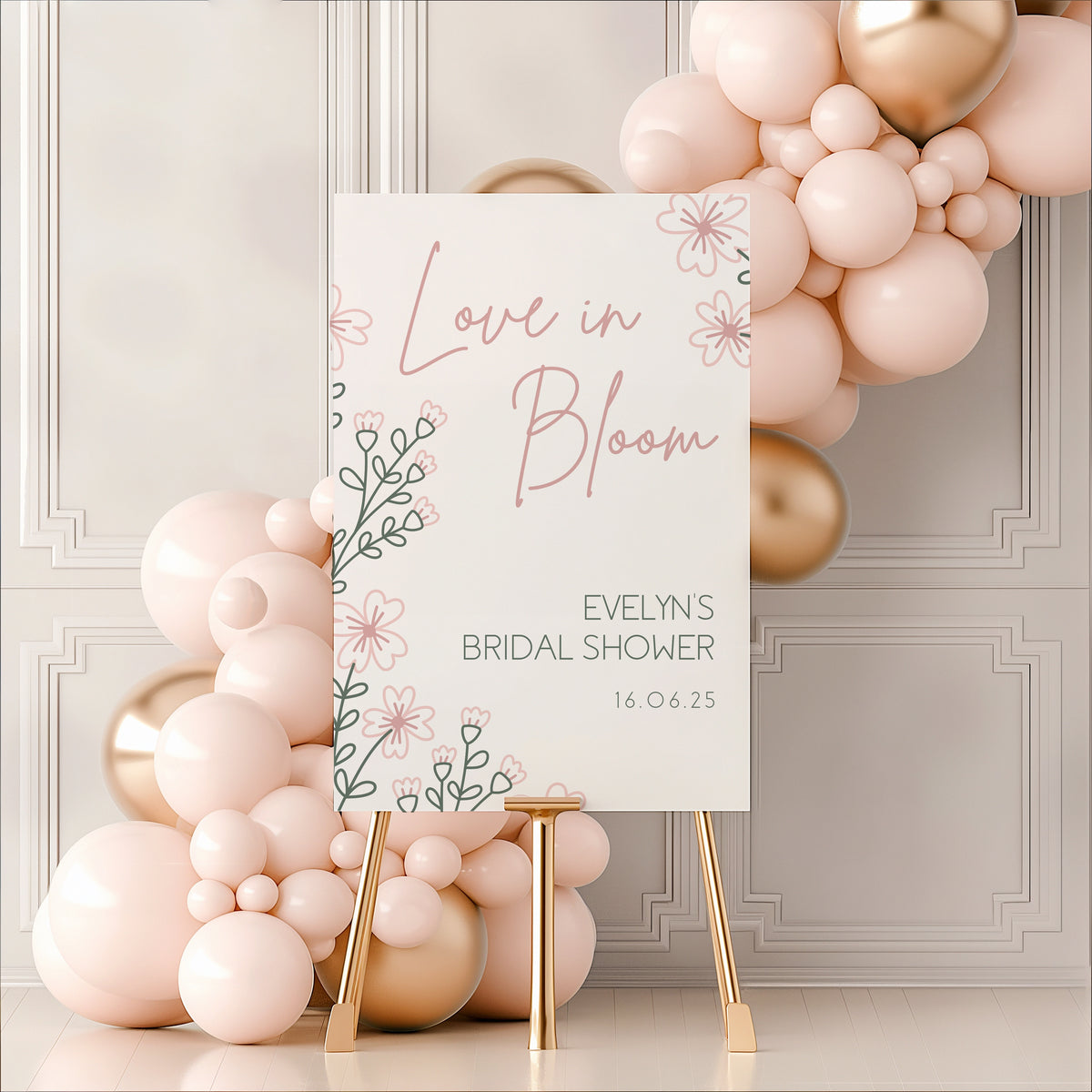 love in bloom bridal shower sign - pastel sketch floral bridal shower sign