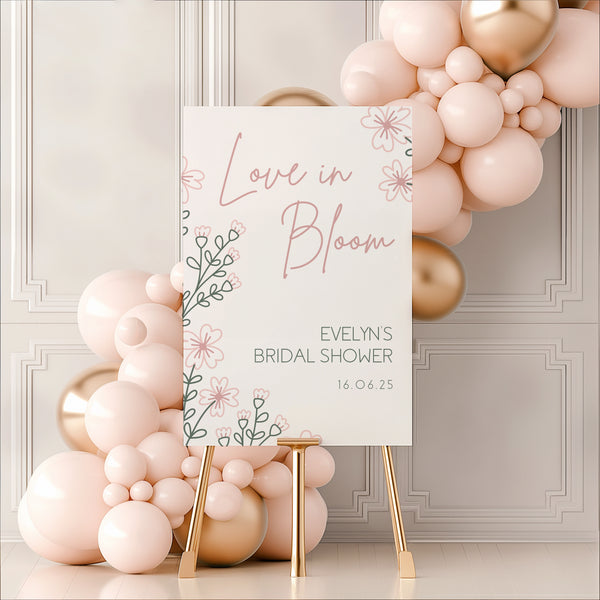 love in bloom bridal shower sign - pastel sketch floral bridal shower sign