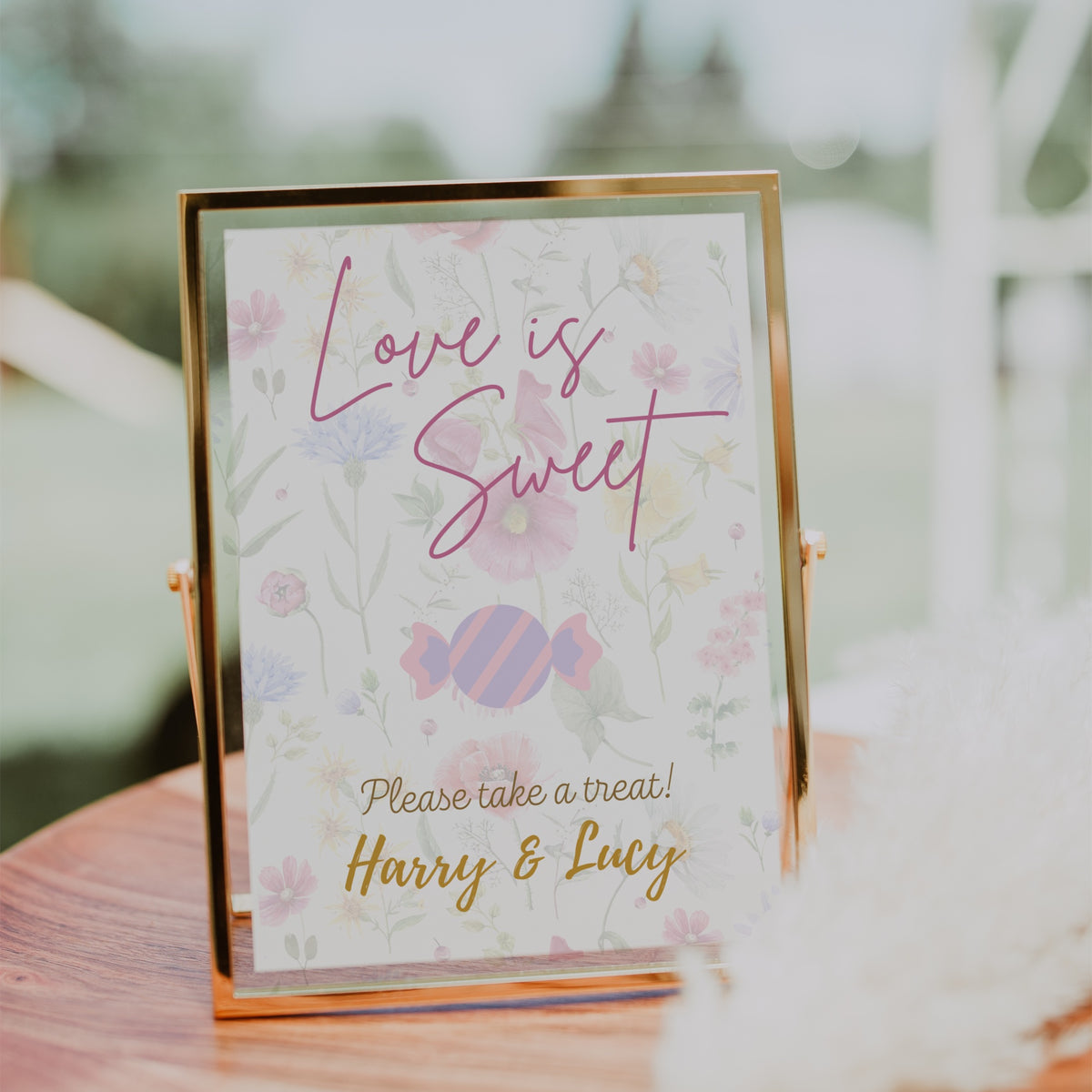 garden party sweet table wedding sign - love is sweet wedding sign personalised