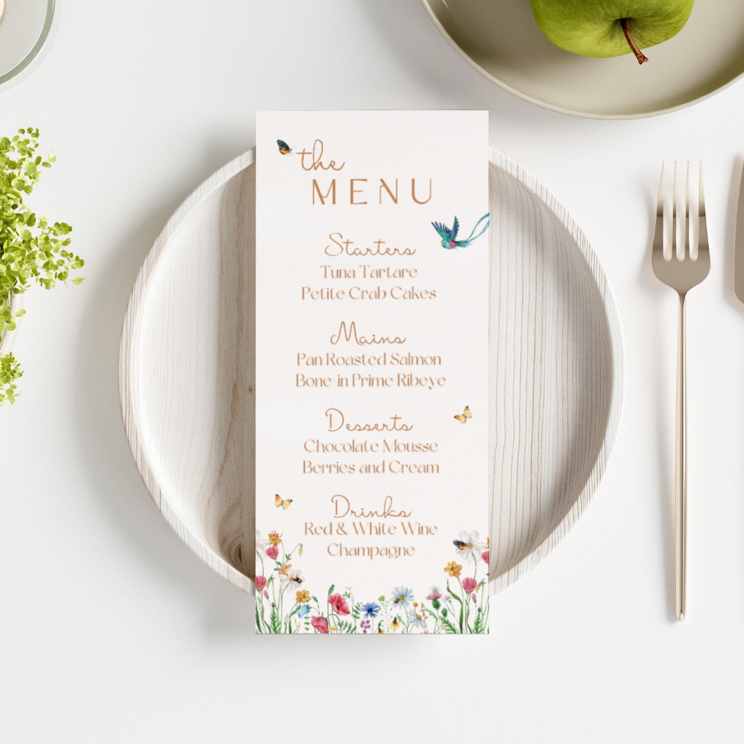 fairytale style wedding menu - affordable personalised wedding menus