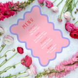 pink and red abstract wedding menu - affordable personalised wedding menus