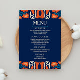 retro navy personalised wedding menu - affordable custom wedding menus