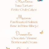 fairytale style wedding menu - affordable personalised wedding menus