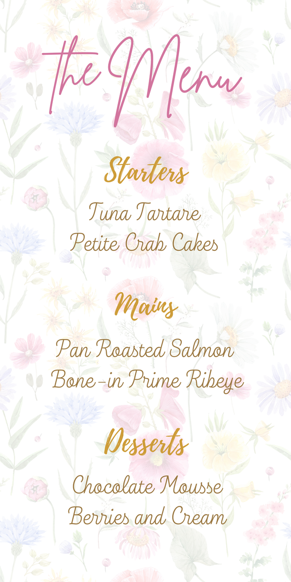 garden party wedding menu - affordable personalised wedding menus