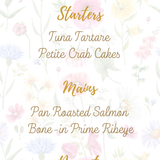 garden party wedding menu - affordable personalised wedding menus