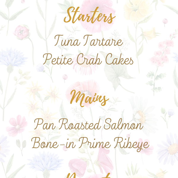 garden party wedding menu - affordable personalised wedding menus