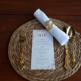 Sienna floral wedding menu card with terracotta botanical sketches and elegant boho typography