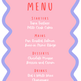 pink and red abstract wedding menu - affordable personalised wedding menus