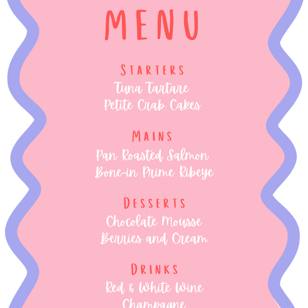 pink and red abstract wedding menu - affordable personalised wedding menus