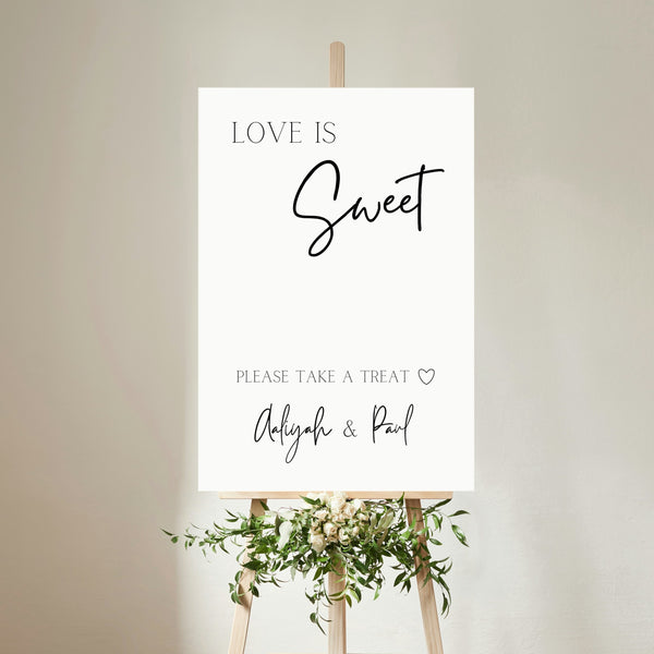 minimalist wedding sweet table sign - personalised love is sweet sign 