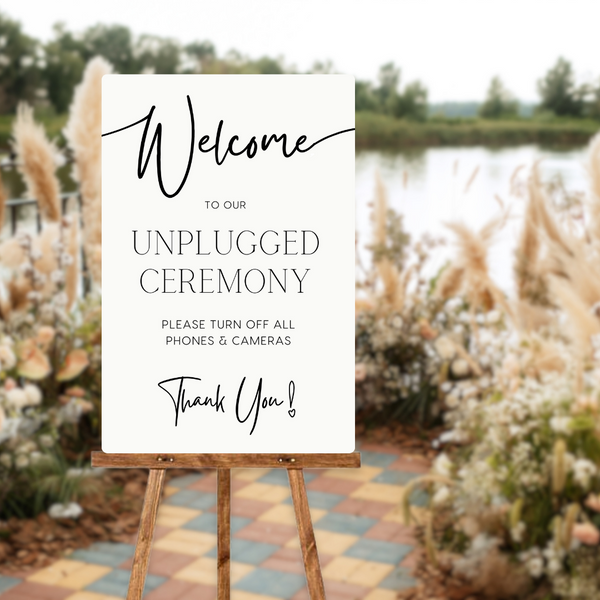 minimalist unplugged ceremony sign - affordable personalised wedding signs