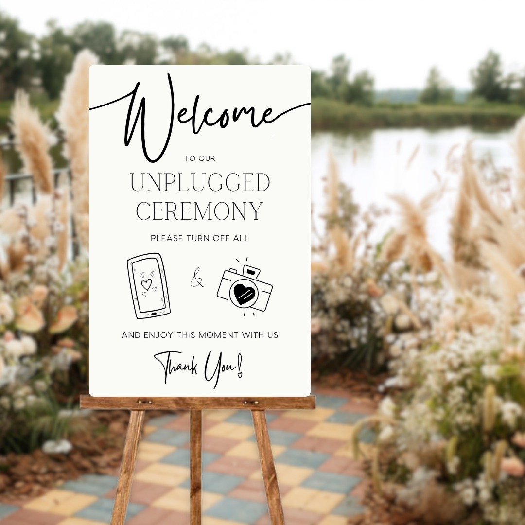 minimalist unplugged ceremony sign - affordable personalised wedding signs