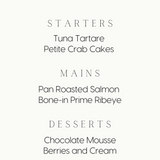 minimalist custom wedding menu - affordable personalised wedding menus