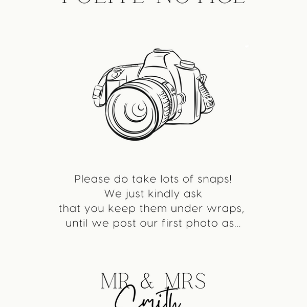 Minimalist polite notice wedding sign - Polite notice card for wedding display - luxury wedding signage