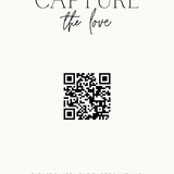 minimalist white photo sharing qr code sign for wedding tables - luxury wedding table signage for guests to share photos