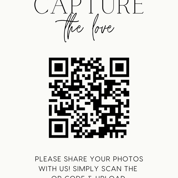 minimalist guest photo sharing QR code sign - personalised wedding reception sign