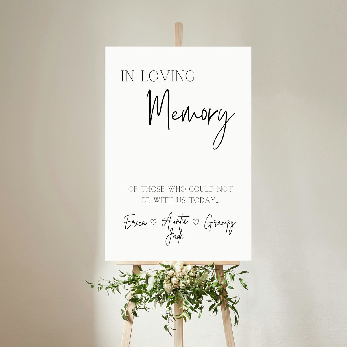 minimalist in loving memory table sign - affordable personalised wedding signs