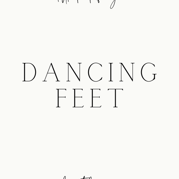A stylish wedding sign reading "A little treat for your dancing feet, please take a pair", displayed next to a basket of flip-flops for guests. The design features elegant typography, perfect for a wedding reception.