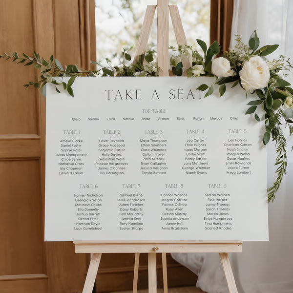 Minimalist White wedding seating plan personalised - custom wedding seating chart