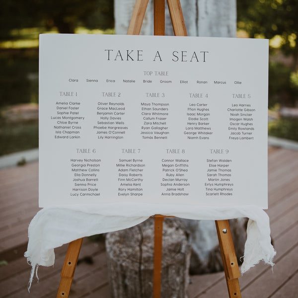 Minimalist White wedding seating plan personalised - custom wedding seating chart
