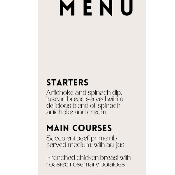 modern personalised wedding menu - affordable personalised wedding stationery