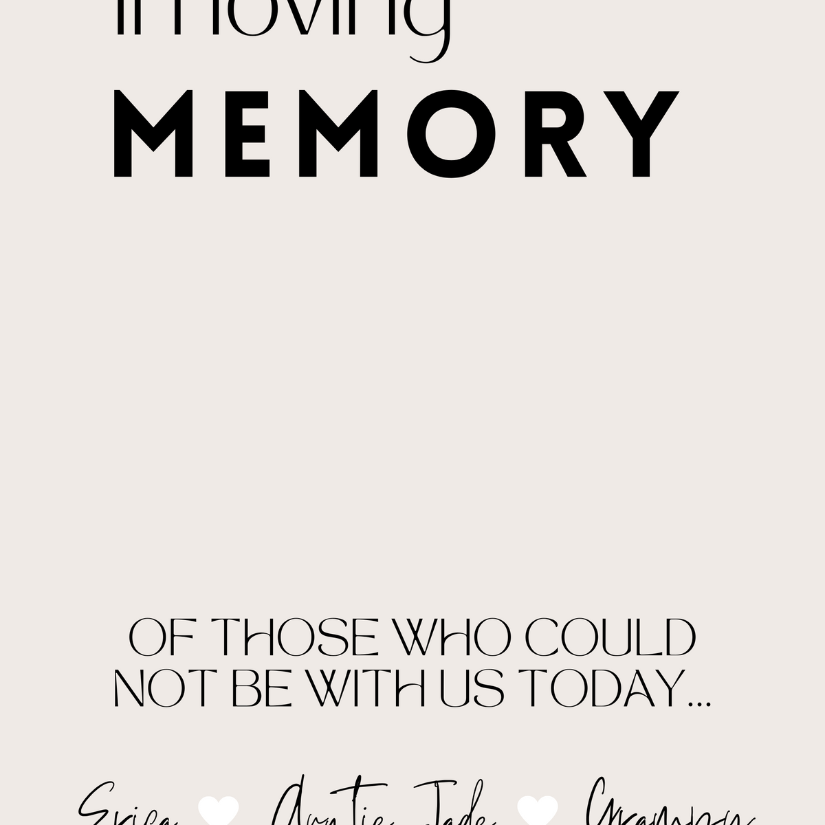 modern in loving memory table sign - affordable personalised wedding signs