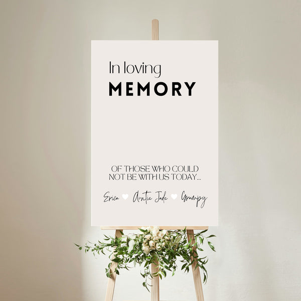 modern in loving memory table sign - affordable personalised wedding signs