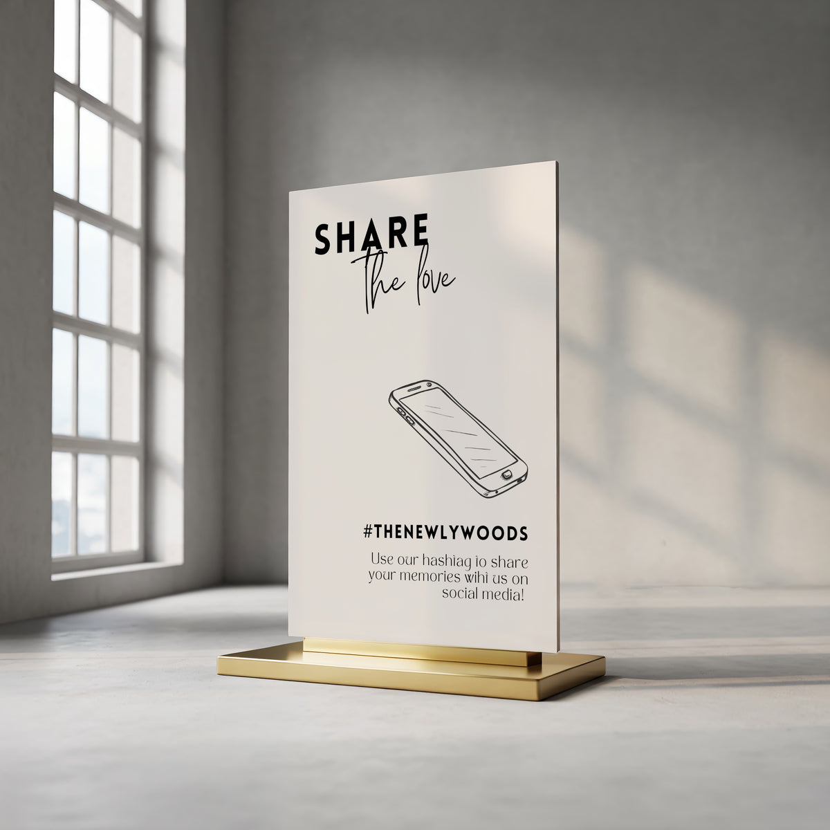 modern Wedding Hashtag Sign for Reception Display - Personalised wedding hashtag social media sign