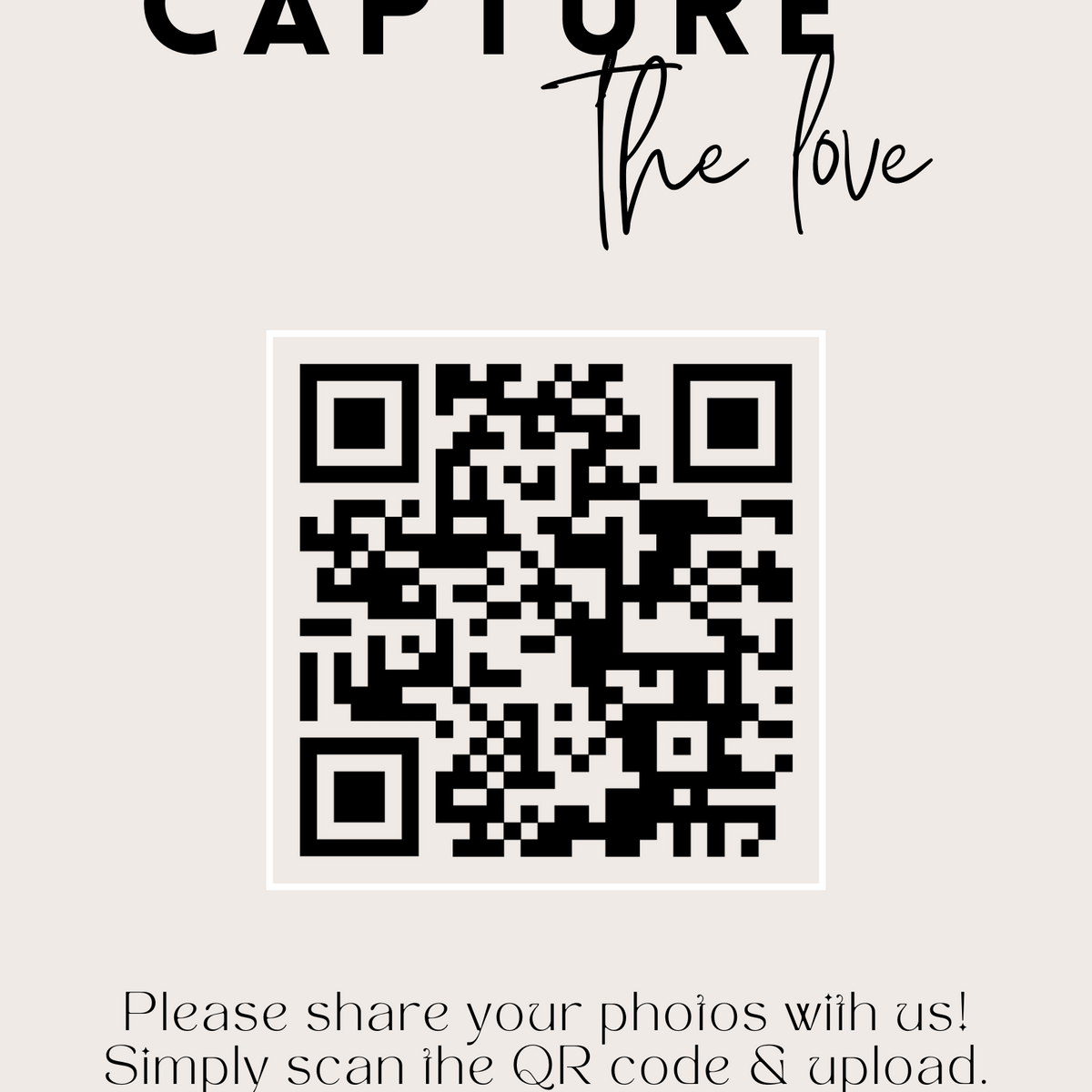 modern guest photo sharing QR code sign - personalised wedding reception sign