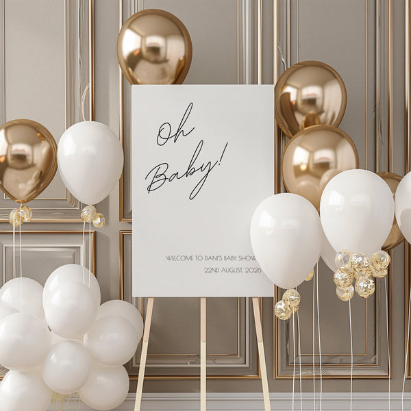 Monochrome Delicate Baby Shower "Oh Baby!" Welcome Sign