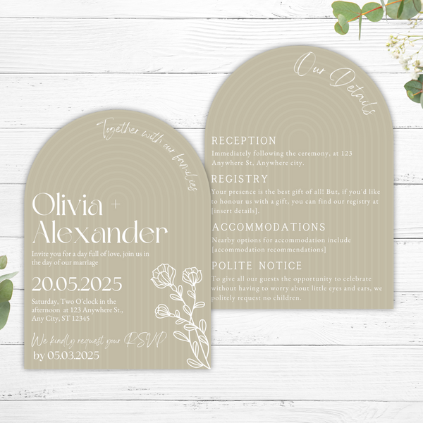 Beige Arch Wedding Invitations