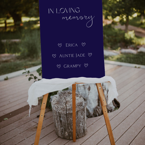 Navy Wedding Sign | navy blue in loving memory table sign for wedding