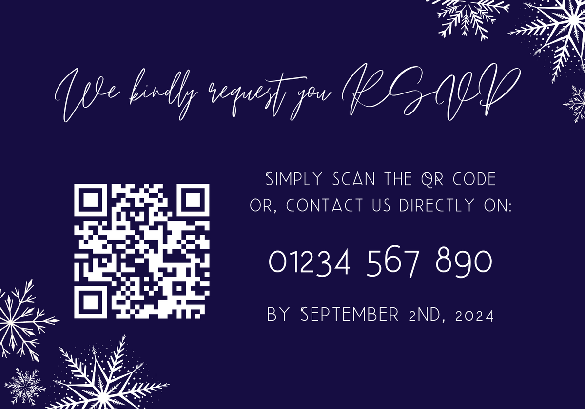 snowflakes navy blue QR Code RSVP for wedding - winter wedding RSVP cards - custom RSVP cards