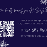 snowflakes navy blue QR Code RSVP for wedding - winter wedding RSVP cards - custom RSVP cards