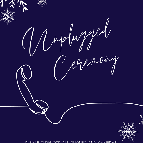 snowflakes navy blue unplugged ceremony wedding sign - unplugged wedding ceremony sign - custom winter wedding signage