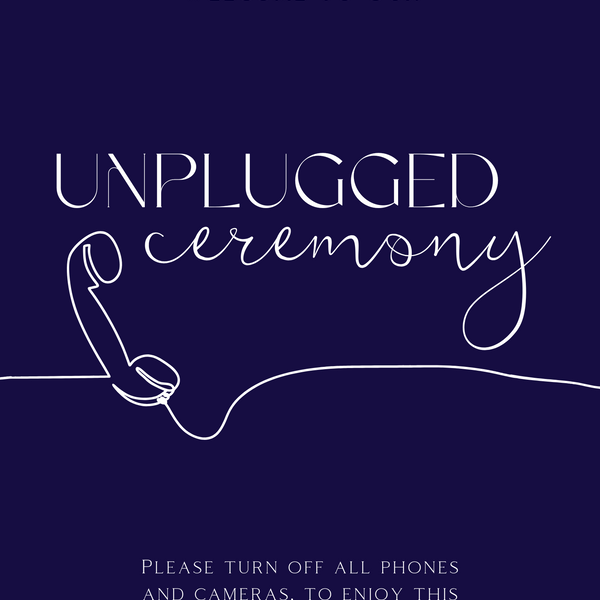 navy blue unplugged ceremony wedding sign - unplugged wedding ceremony sign - custom winter wedding signage