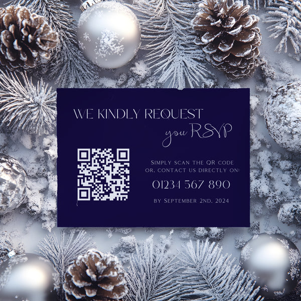 Navy Blue QR Code RSVP for wedding - winter wedding RSVP cards - custom RSVP cards