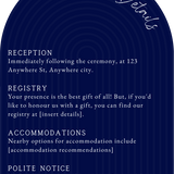 luxury arch shaped wedding invitations in navy blue - fully personalised elegant wedding invitations premium