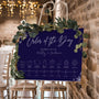 Navy Blue Winter wedding order of the day sign | custom order of events for winter wedding in navy blue