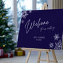 navy blue welcome sign - snowflakes winter wedding welcome sign - personalised wedding signage 